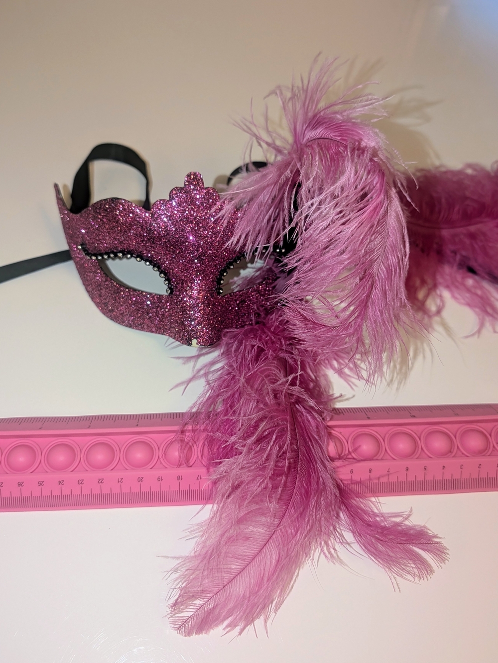 Pink Feathered Glitter Masquerade Mask. Halloween